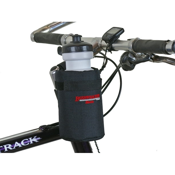 Bushwhacker Olympia Bicycle Water Bottle Holder w/ 28 Ounce Bottle Mounts with Velcro Straps No Tools Hardware Screws Required Bike Cage Hydration Cycling Mount Attaches to Top Down or Seat Tube